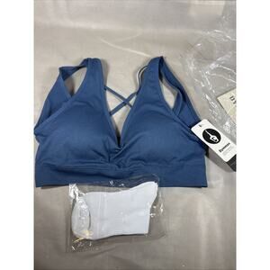 Women V Neck Criss Cross Back Strappy Sports Bra Padded Seamless Yoga Bra XL EE